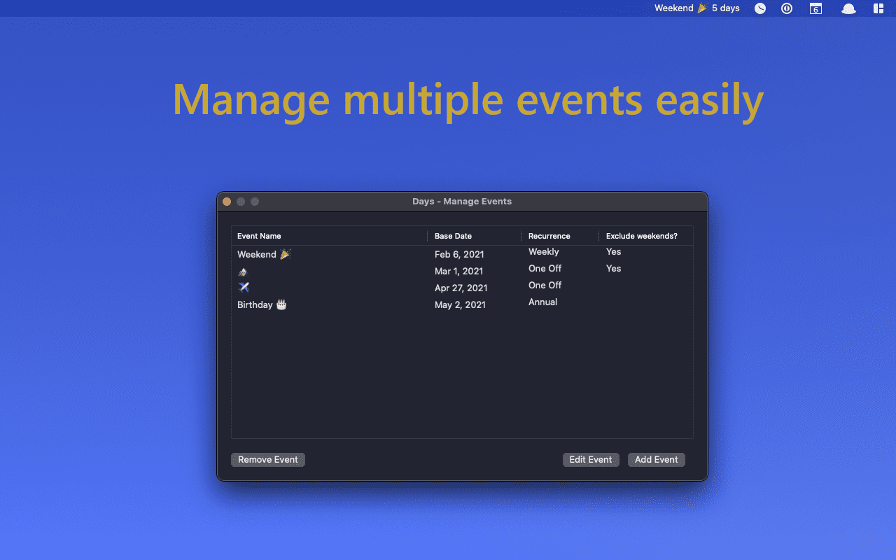Days Countdown for Menu Bar free download
